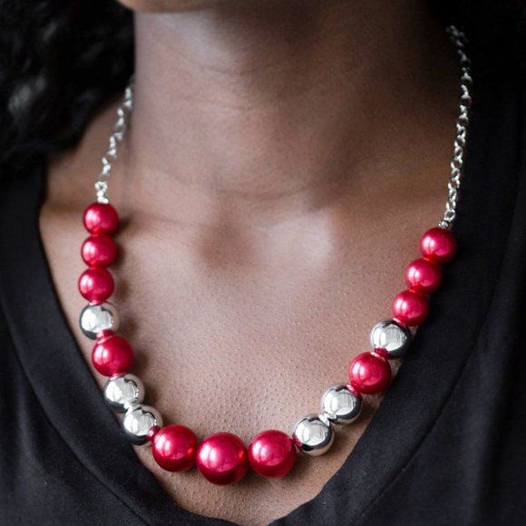 NWT Take Note red and silver pearl necklace set - Picture 1 of 3